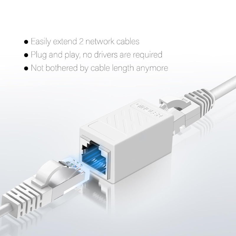 QINGLER موصل إيثرنت RJ45 Cat6، 10 حزمة موصل متسلسل أنثوي إلى أنثوي أبيض، Cat7 Cat6 Cat5e Cat5 - Image 5